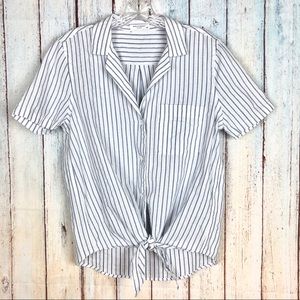 Equipment Blue White Stripe Tie-Front Button Down